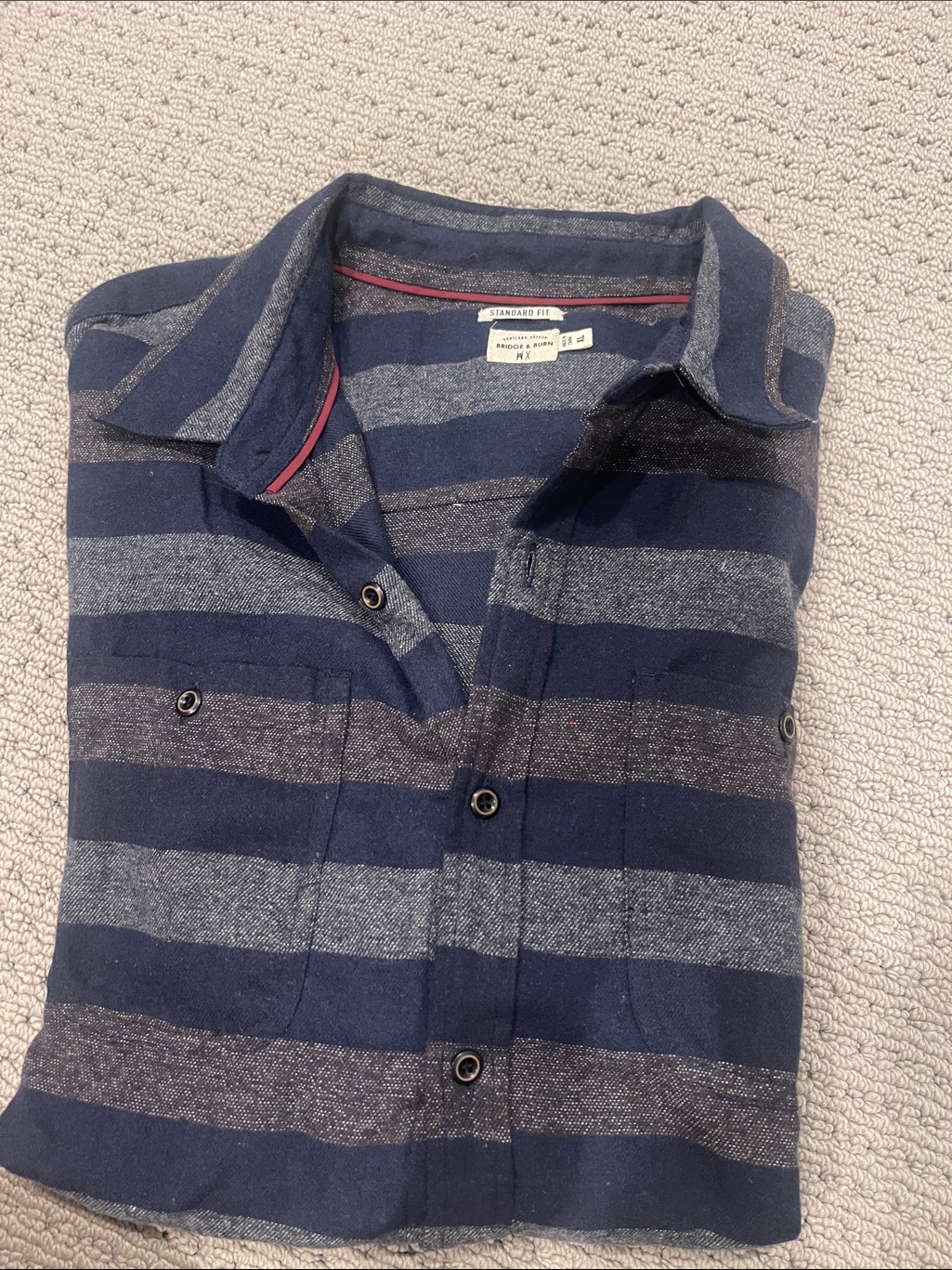 Men's Striped Casual Button-Down Shirt - Navy & Gray